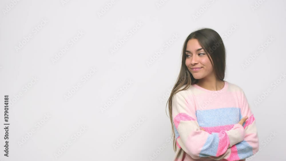Young cute woman smiling confident with crossed arms Young cute woman smiling confident with crossed arms