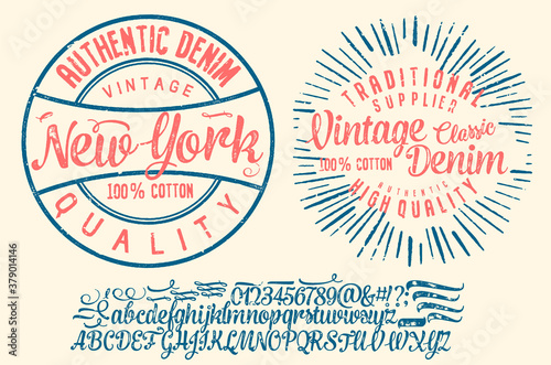 Handwritten calligraphic alphabet for t-shirt or apparel. Vintage brush script lettering font.