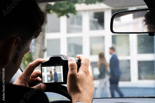 Fotografie Private Detective Spying. Investigation And Surveillance
