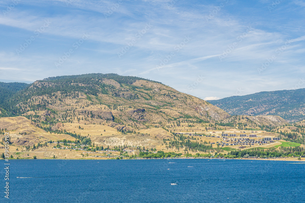 Skaha lake view at summer time with blue sky british columbia canada