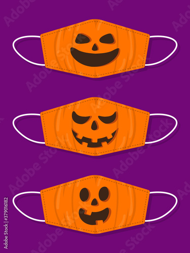 Set of designs reusable mouth kids funny masks with halloween pumpkin