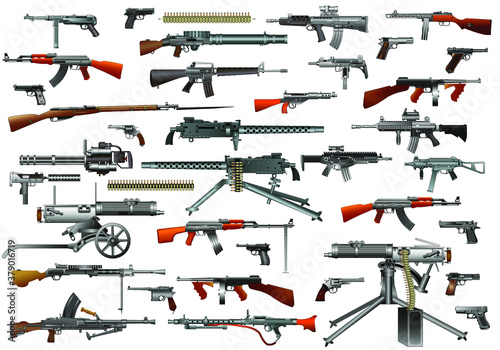 Set of guns and rifles vector icons, isolated on white. photo