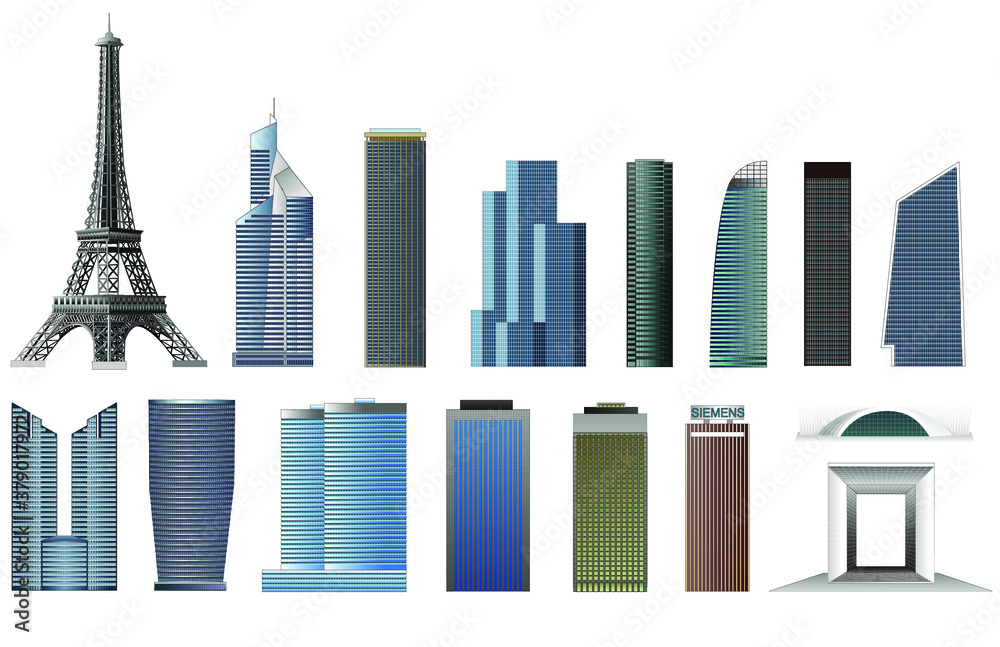 Skyscrapers icons isolated vector set. Paris buildings set.
