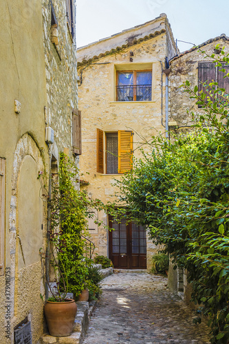 Medieval Stone houses in famous village of Saint-Paul-de-Vence. Saint-Paul-de-Vence - commune in Alps-Maritimes department in southeastern France - one of oldest medieval towns on the French Riviera.