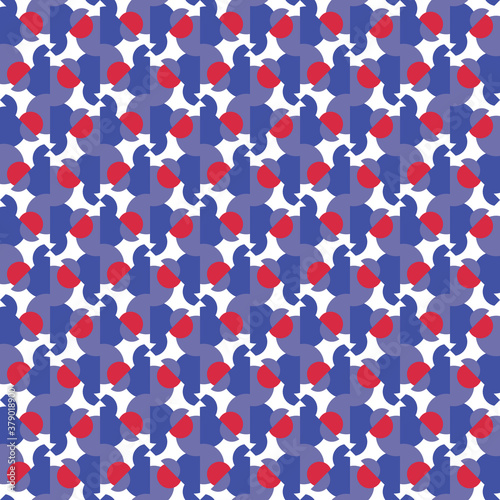 Vector seamless pattern texture background with geometric shapes, colored in blue, red, white colors.