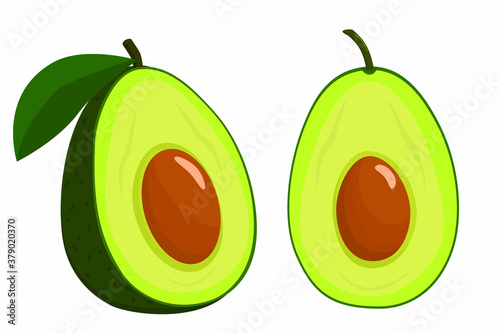 two halves of cut avocado on a white background