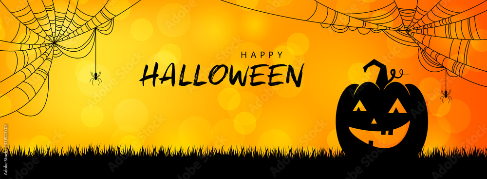 Happy Halloween pumpkin silhouette banner background illustration vector - obrazy, fototapety, plakaty 
