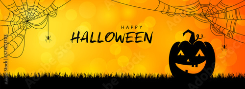 Happy Halloween pumpkin silhouette banner background illustration vector