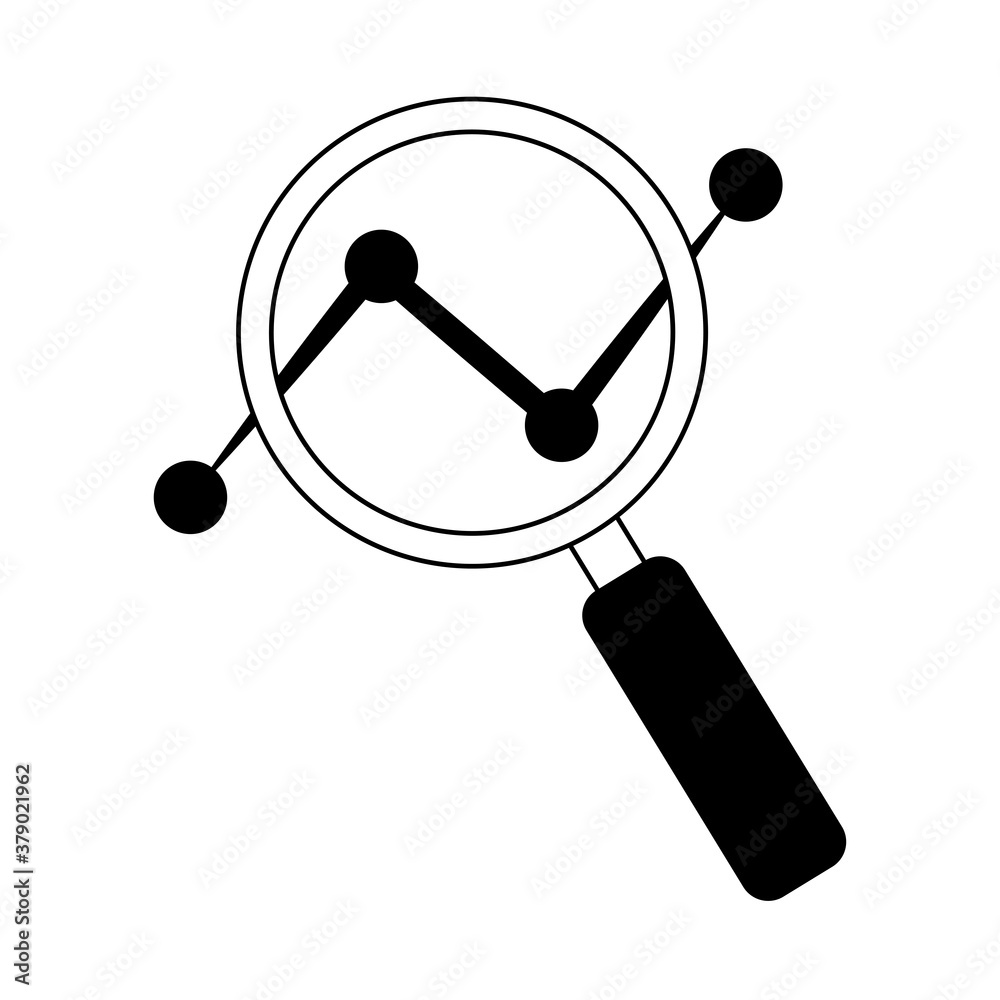 data analysis, magnifier dotted line chart marketing line icon data analysis, magnifier dotted line chart marketing line icon