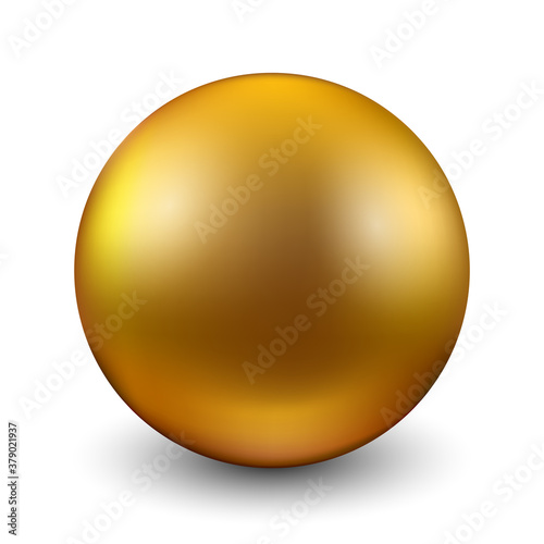 Gold sphere, yellow 3D crystal magic sphere, precious pearl with shadows, oil bubble isolated, golden glossy 3d ball – stock vector