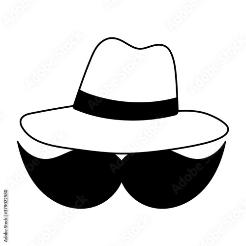 mustache hat hipster fashion isolated icon over white background line style