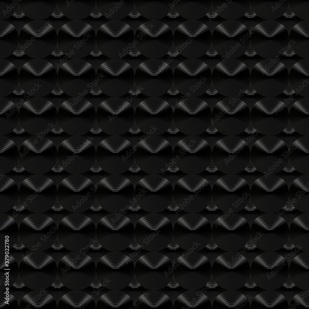 Seamless circles pattern background with dark black color tone. Illustration.