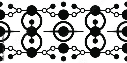 Seamless futuristic ornament with planets and chemical bonds