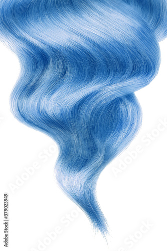Blue shiny hair on white background, isolated