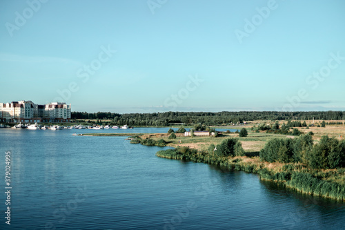 View of the city on the river on a sunny day