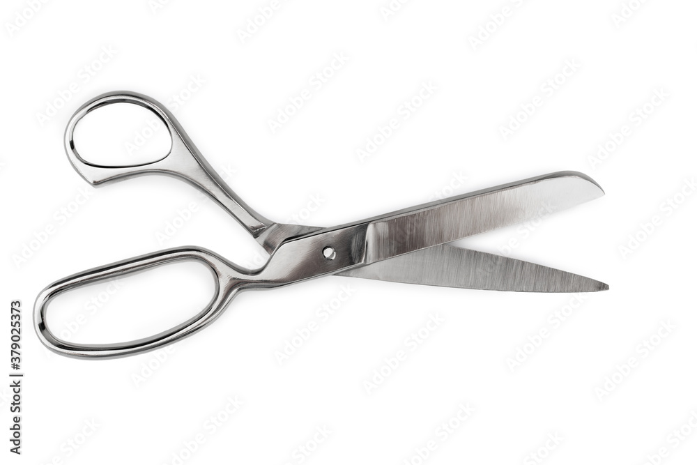 large tailor's scissors made of white metal, isolate on a white background large tailor's scissors made of white metal, isolate on a white background