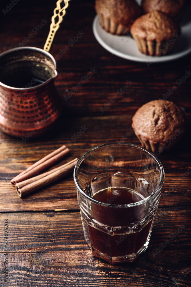 Turkish coffee with spices and muffins Turkish coffee with spices and muffins