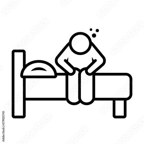 insomnia design, Sleepy man sitting on his bed icon, line style