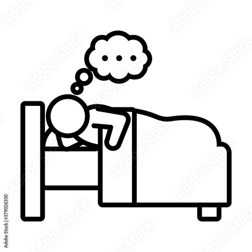 man in the bed thinking, line style