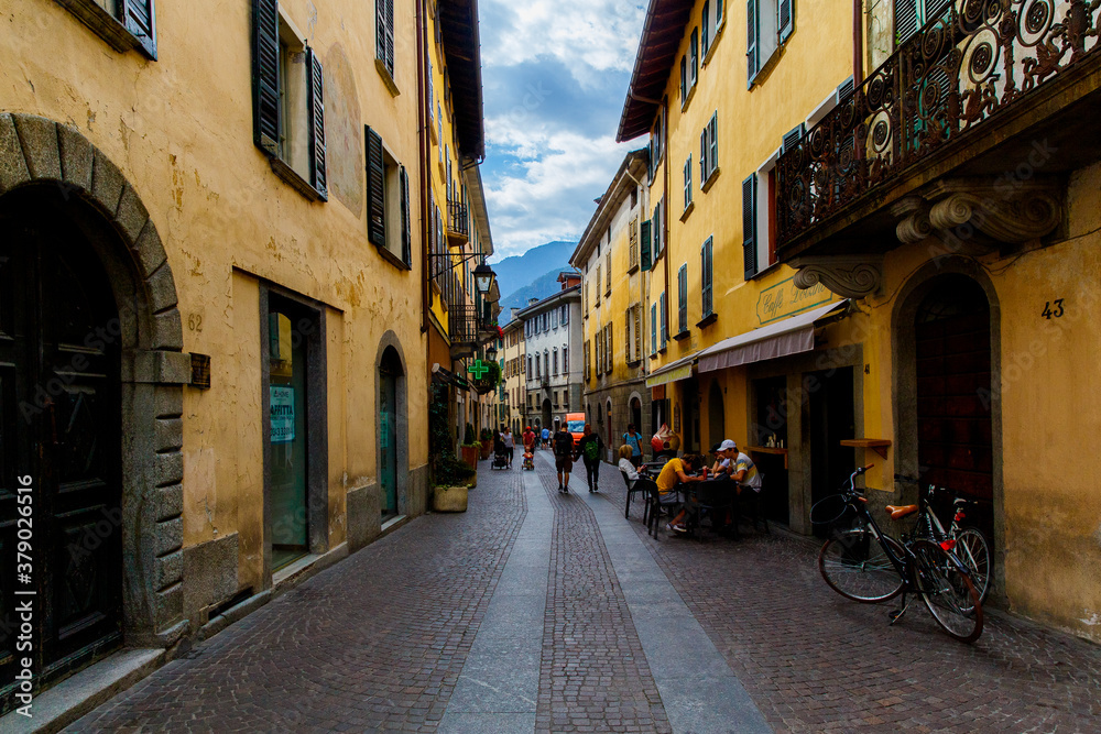 Obraz premium Chiavenna, Sondrio, Lombardia, Italy September 16, 2019. Street in Chiavenna, a small town on lake Como, Italy