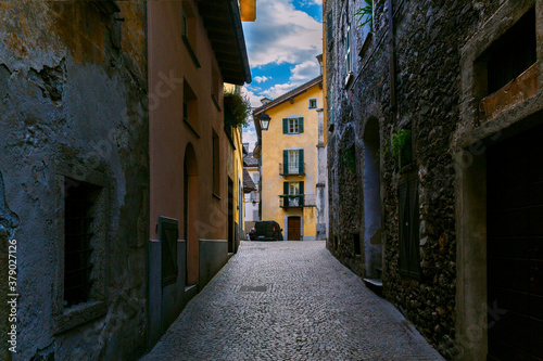 Chiavenna  Sondrio  Lombardia  Italy September 16  2019. Street in Chiavenna  a small town on lake Como  Italy