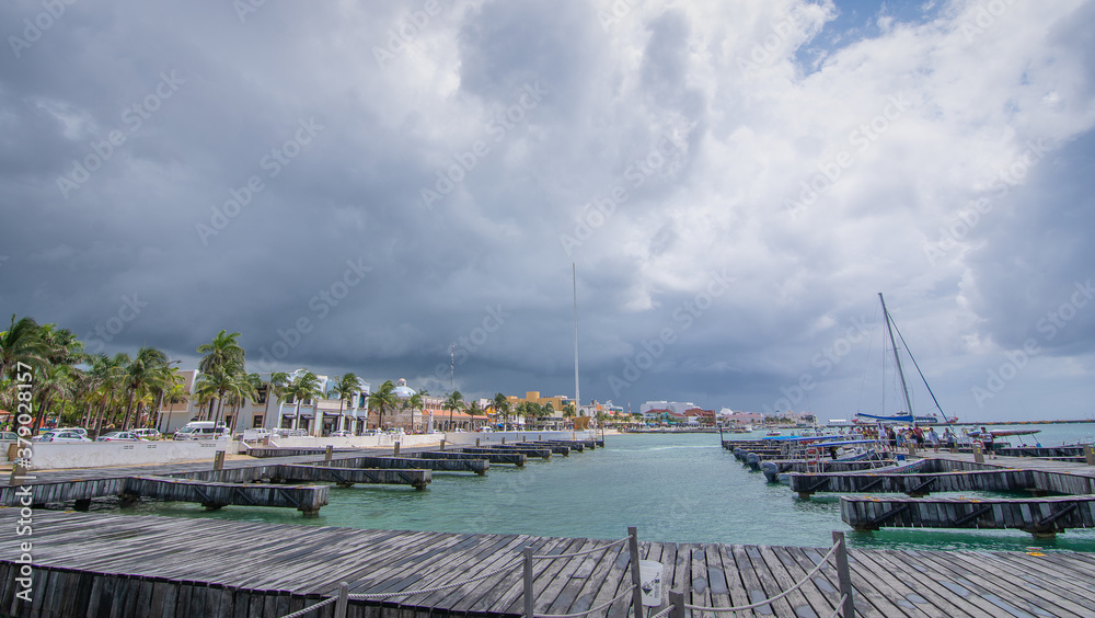 Cloudy day at the pier on the island of Cozumel, Mexico