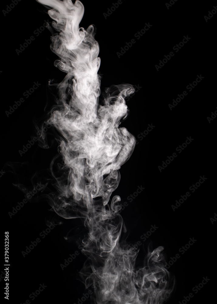Descending stream of white smoke swirls chaotically in whimsical patterns on a black background Descending stream of white smoke swirls chaotically in whimsical patterns on a black background