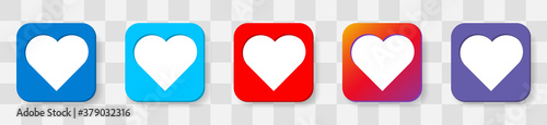 Heart Icon. 5 colors option icon. Vector illustration flat design UI and UX. Isolated on a transparancy background.
