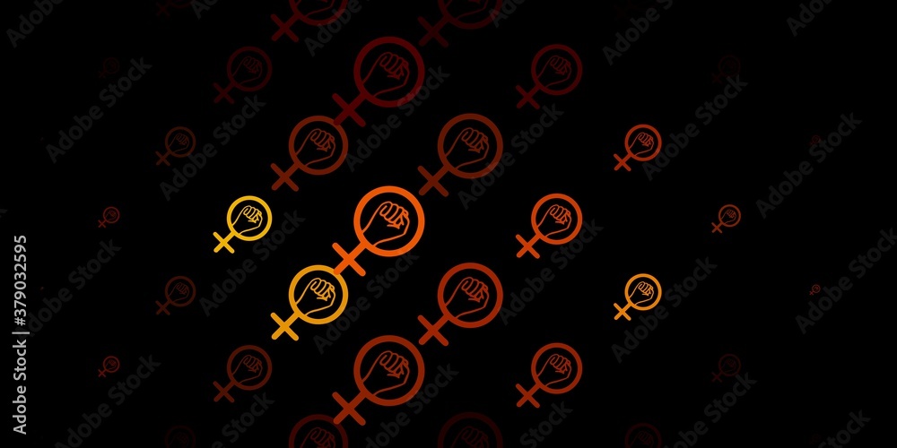 Dark Yellow vector background with woman symbols.