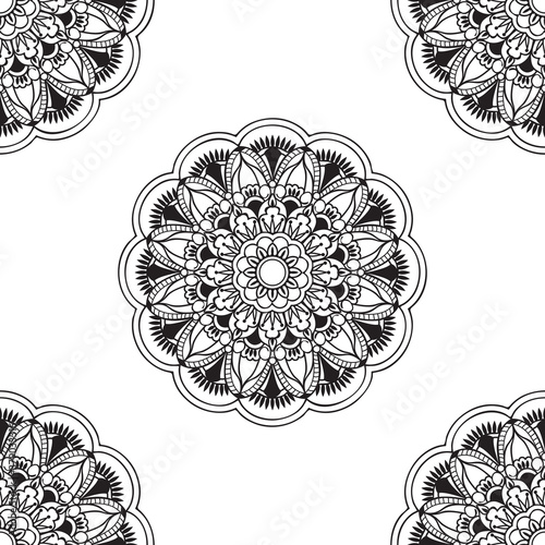 seamless pattern with black contour arabesque mandala