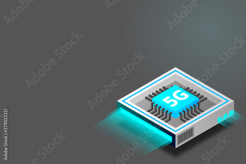 5G network processor illustration. Mobile wireless internet of next generation. Isometric futuristic micro chip. micro chip illustration. PC mainboard illustration background. 3D isometric hardware.
