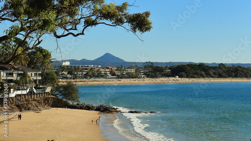 Scenic view of Little Cove Beach and Noosa Heads main beach, with Cooroy Mountain in the background, in July - Sunshine Coast, Queensland, Australia photo