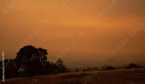 Dark Orange Smoke Filled Sky Over Central Valley California