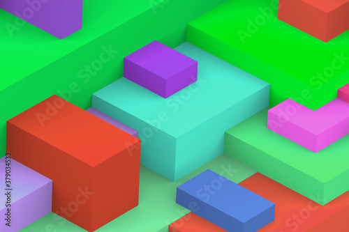 Abstract geometric cubic colorful background. isometric 3d render.