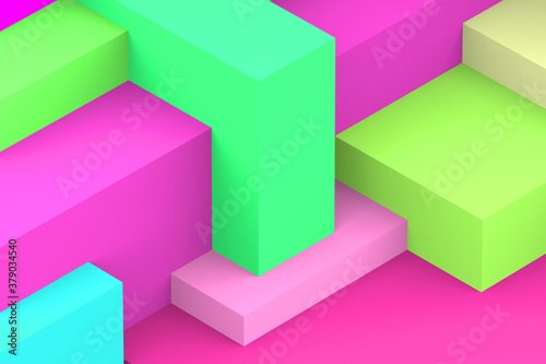 Abstract geometric cubic colorful background. isometric 3d render.