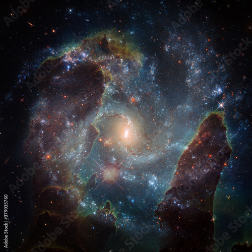 Fototapeta Naklejka Na Ścianę i Meble -  Spiral nebula and light ray in deep space. Elements of this image furnished by NASA