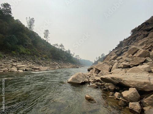 Smokey Skies Over the South Fork of the American River Near in Gorge Near Salmon Falls Bridge in California