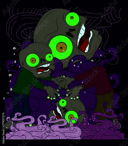 zombie illustration design for sukajan is mean japan traditional cloth or t-shirt with digital hand drawn Embroidery Men T-shirts Summer Casual Short Sleeve Hip Hop T Shirt Streetwear
