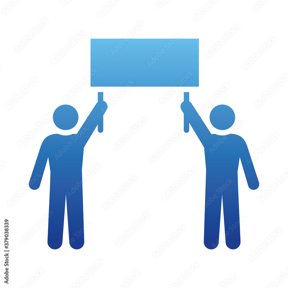 pictogram men holding up a sign, gradient style pictogram men holding up a sign, gradient style