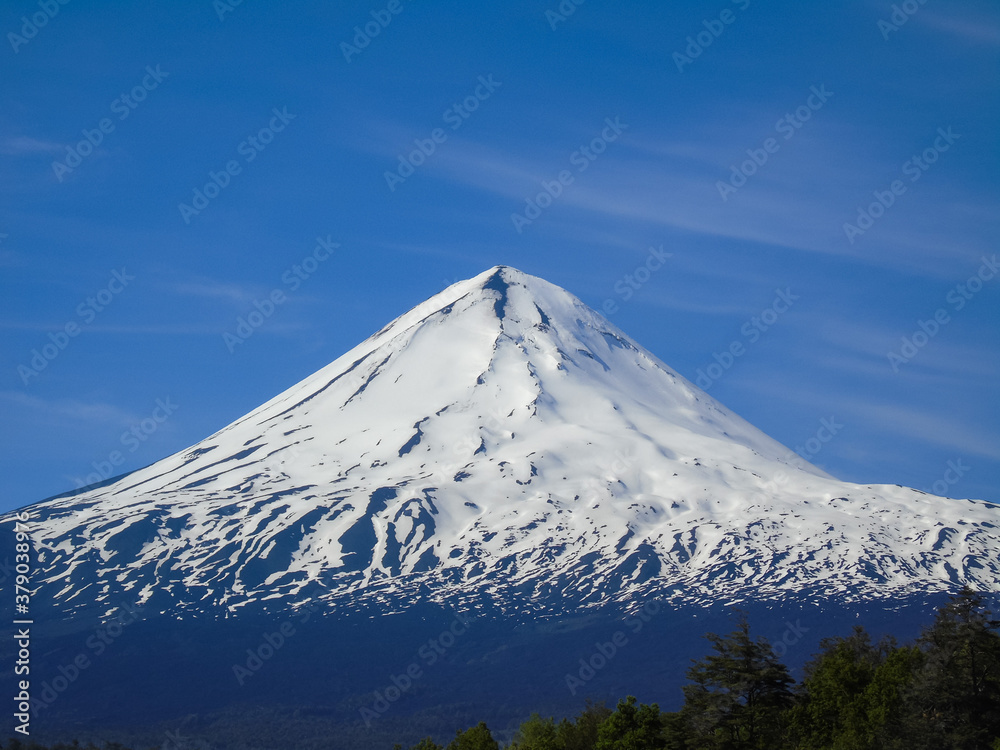 View of the picture-perfect Llaima Volcano in Conguillio National Park in the south of Chile