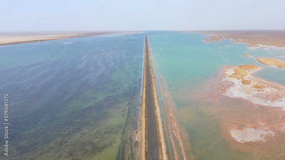 aerial view of road in lake
