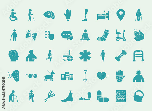 icon set of disabilities concept, silhouette style