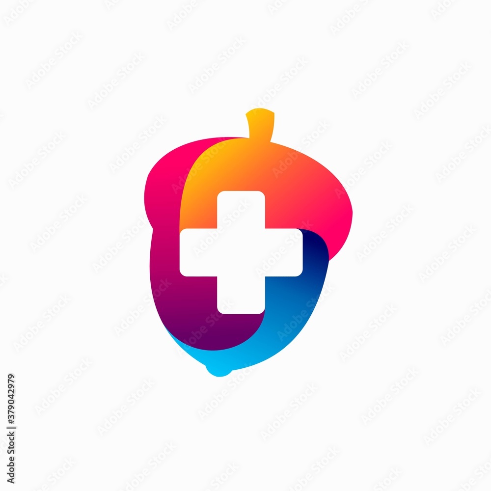 Oak acorn vector with medical symbol Oak acorn vector with medical symbol