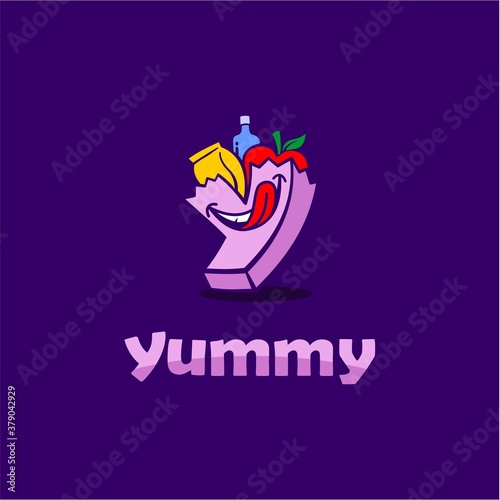 yummy mascot logo, letter y that formed bag