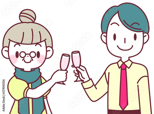 記念日に乾杯する年の差カップル