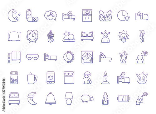 icon set of insomnia, gradient style
