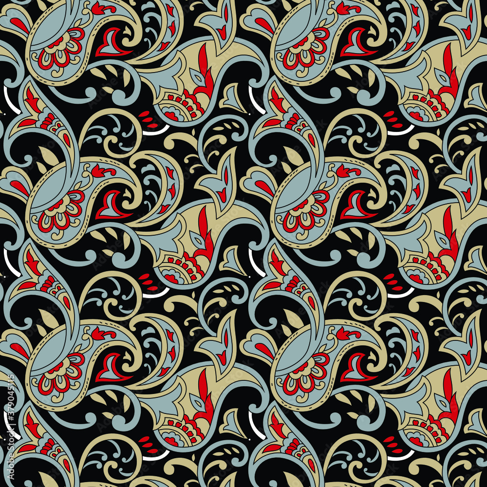 traditional Indian paisley pattern on black   background