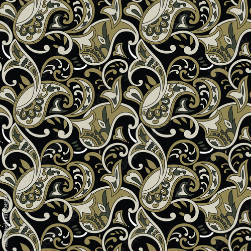 traditional Indian paisley pattern on black background