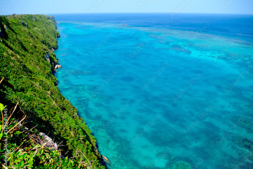 Beautiful sea scenery of Irabu Island on a remote island of Miyako Island, Okinawa Prefecture, Japan