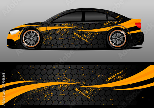 car wrap design with gold color and hexagon theme